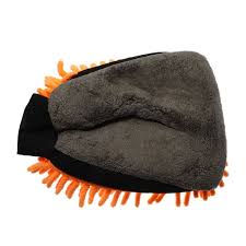 GUANTE MANOPLA CHENILLE + CORAL NARANJA Y GRIS